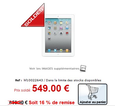 Le iPad 2, 64 Go, Blanc à seulement 549 euros