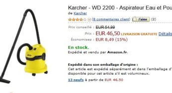 PROMO ! Aspirateur Eau et Poussière Karcher à seulement 46,50 euros (port inclus) au lieu de 54,99 euros