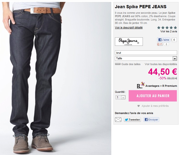 Jean PEPE JEANS à moitie prix ! 44,50 euros au lieu de 89 euros ! Soldes faites vite !