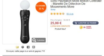 LE PLUS BAS PRIX ! Manette Détection De Mouvements Playstation Move de Sony à seulement 25,99 euros (port compris)