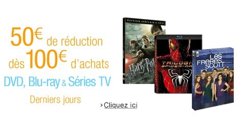 50 euros de réduction immédiate pour 100 euros d’achats de DVD, Blu-Ray, Coffret Films…