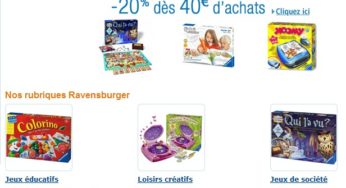 Code promo 20% de réduction sur les jeux Ravensburger (pour 40 euros mini) ! Jusqu’à demain seulement !!