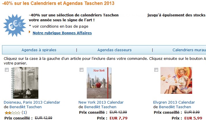 Promo ! Moins 40% sur les calendriers et Agendas 2013 (stocks limités)