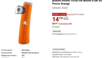 Vente flash ! Moulin électrique à Sel ou Poivre Orange Bodum Round à seulement 14,38 euros au lieu 69,90 euros (80% de réduction) !