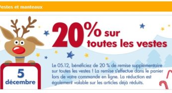 20% de réduction sur toutes les vestes enfants (Hello Kitty, Lego Ninjago , Esprit, Adidas, Mexx…) – Uniquement aujourd’hui