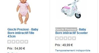 Baby Born interactif + Baby Born Scooter qui reviennent à 84,89 euros (après remboursement de 20 euros)