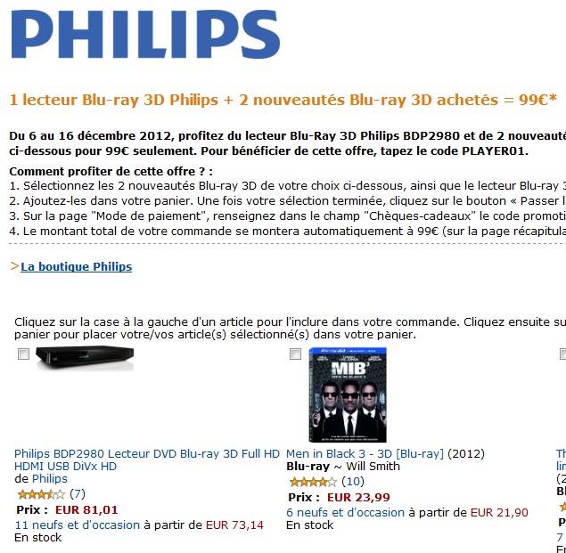 Moins de 100 euros le lecteur Blu-ray 3D Philips + 2 nouveaux films en Blu-ray 3D