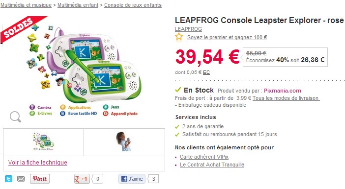 Console Leapster Explorer rose LEAPFROG à seulement 43,53 euros (port inclus)