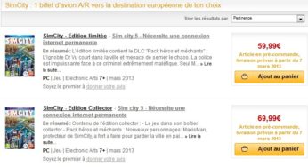 Un jeu Sim City précommandé sur la FNAC = 1 billet d’avion gratuit