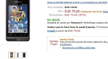 Vente Flash ! Motorola Motosmart Téléphone portable Androïd à seulement 79 euros (port inclus) au lieu de 149 euros