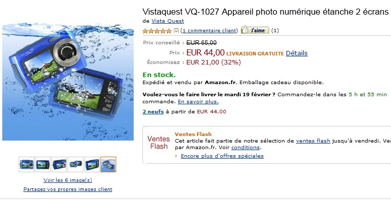 44 euros Appareil photo étanche, double écran, 10 Mpx Vistaquest (port inclus) VENTE FLASH