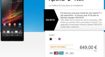 Bon Plan Sony XPERIA Z Précommande (gratuit enceinte Bluetooth Sony, meilleur prix, 29,99 euros…)