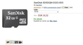 16,93 euros la carte Micro SD 32 Go Kingston livrée