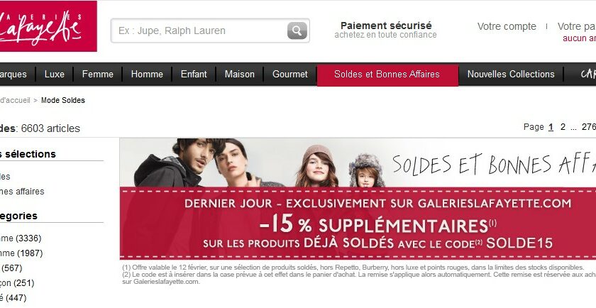 Moins 15% supplémentaires sur les soldes Galeries Lafayette - Dernier jour des Soldes