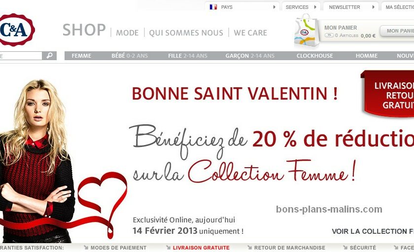 St Valentin ! -20% sur la collection femme chez C&A - Aujourd'hui seulement