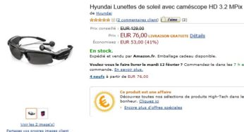 Vente flash lunette de soleil caméscope HD et lecteur MP3 intégrés à 76 euros (port inclus) au lieu de 129 euros