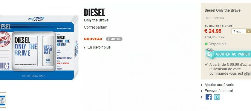 24,95 euros le Coffret Diesel Eau de Toilette Only the brave homme + gel douche