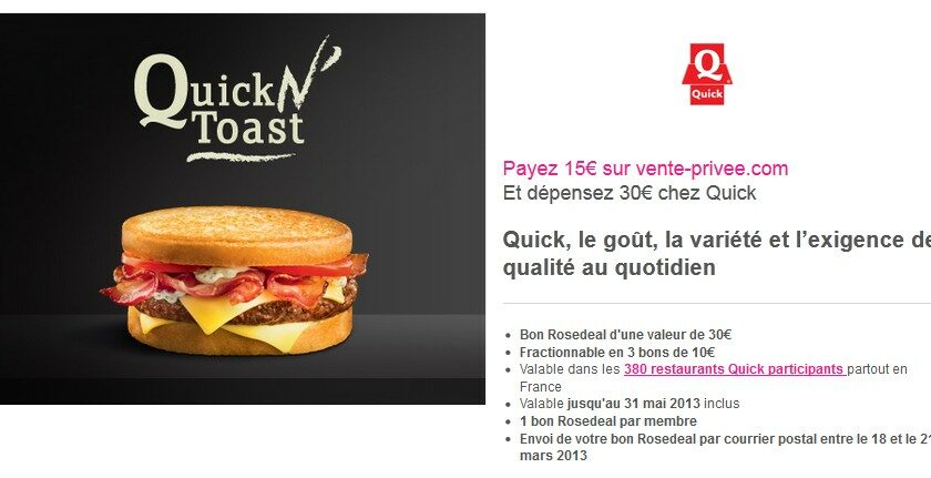 30 euros chez Quick pour 15 euros seulement