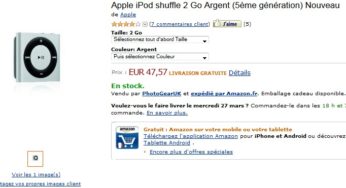 47,57 euros l’iPod Shuffle 2Go Argent Apple (5eme Generation) – livraison gratuite