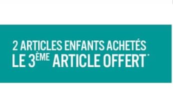 2 articles enfant achetés = 1 gratuit La Halle le mercredi matin entre 10 et 13h