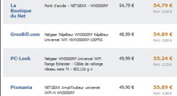 48,47 euros le Répéteur Universel Wifi-N Netgear + clé Wi-Fi gratuite (livraison gratuite) / 33,85 euros le Répéteur Wi-Fi mobile + clé Wi-Fi