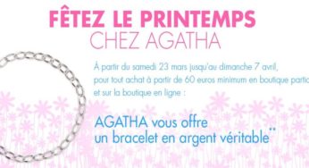 Bracelet en argent gratuit pour 60 euros d’achats dans boutiques Agatha