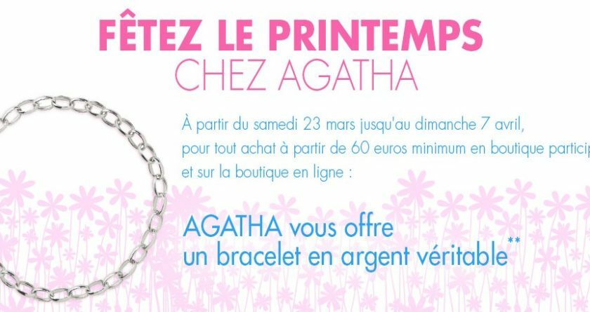 Bracelet en argent gratuit pour 60 euros d’achats dans boutiques Agatha