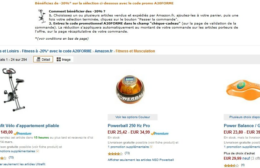 Code promo moins 20% sur Fitness et Musculation chez Amazon