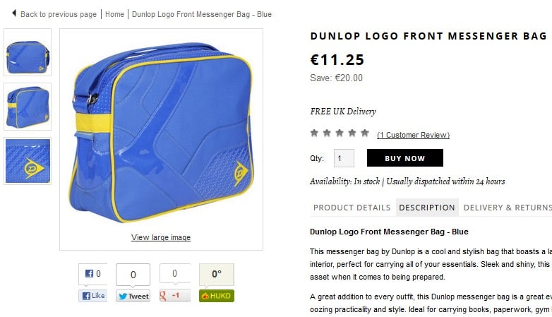10,13 euros le sac bandoulière Dunlop (port inclus)