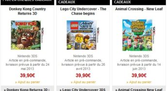 Précommande jeu 3DS = 10 euros en chèque cadeau (Donkey Kong Returns, Lego city ou Animal Crossing)