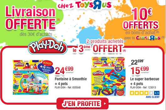 Play-Doh : 2 achetés = 3ème GRATUIT + livraison gratuite + 10 euros en bon achat