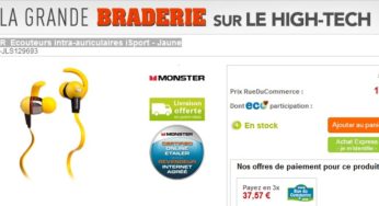 Ecouteurs intra-auriculaires MONSTER iSport 56,99 euros (port inclus) – vendu 100 euros ailleurs