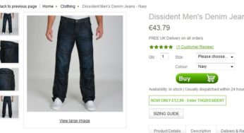 Jean homme DISSIDENT à 17,79 euros (port inclus) au lieu 43,79 euros