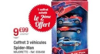 2 coffrets Majorette Spiderman (2x3voitures) pours 9,99 euros (livraison gratuite)