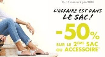 1 sac acheté = 50% sur le 2eme sac ou accessoire / Gémo