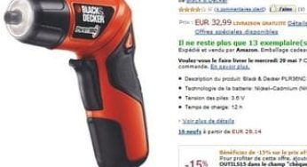 28 euros Tournevis Electrique sans Fil Black&Decker (port inclus/ 38 euros ailleurs)