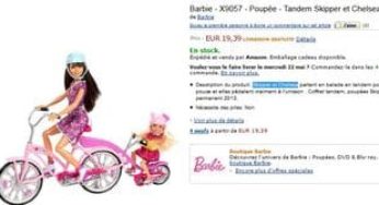 Moins de 20 euros Tandem Barbie (avec poupées Skipper et Chelsea) – plus de 30 euros ailleurs