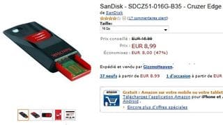 Moins de 9 euros Cle USB 16 Go SanDisk Cruzer Edge – livraison gratuite