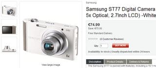 75 euros Appareil photo Samsung ST77 Blanc/16.1 Mpix, zoom 5x (89-120€ ailleurs)