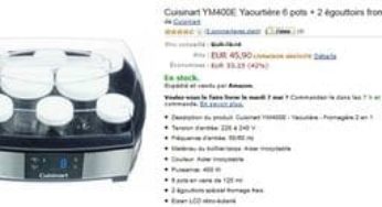 Vente Flash 45,90 euros la Yaourtière / Fromagère Cuisinart – vendue plus de 65 euros ailleurs.