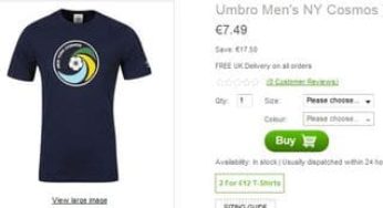 7,49 euros le T-shirt Umbro NY Cosmos (livraison gratuite)