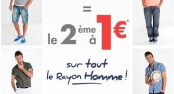 1 acheté = le deuxième à 1 euros sur le rayon homme GEMO (48h)