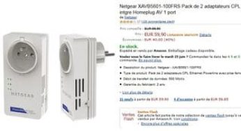 Vente flash pack 2 adaptateurs CPL : 19,90€ CPL 200 Mbit/s (sans prise) / 59,90€ CPL 500 Mbit/s avec prise femelle Netgear