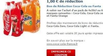 1€ de réduction sur pack Coca-Cola – Fanta 4x50cl ou 6x50cl (Coupon à imprimer)