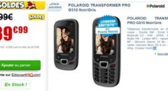 Moins de 40 euros Téléphone Polaroid Transformer (double Sim, écran tactile) / livraison gratuite