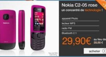 Vente flash Téléphone Nokia C2-05 Rose a moins de 30 euros (port inclus/sans engagement)