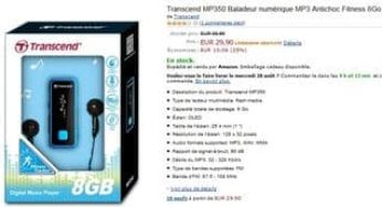 Moins de 30 euros le Baladeur MP3 Antichoc Fitness Transcend 8Go (livraison gratuite)