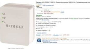 20 euros le répéteur Wifi Netgear (port inclus)