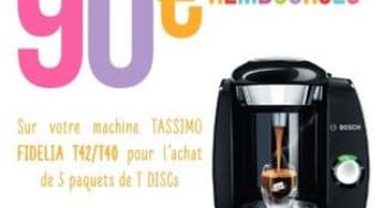 9 euros la Cafetière à dosette Tassimo Bosch (après ODR de 90 euros)