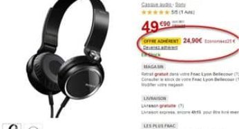 Moins de 25 euros le Casque Sony MDR-XB400 (Pour les adhérents Fnac) – port inclus